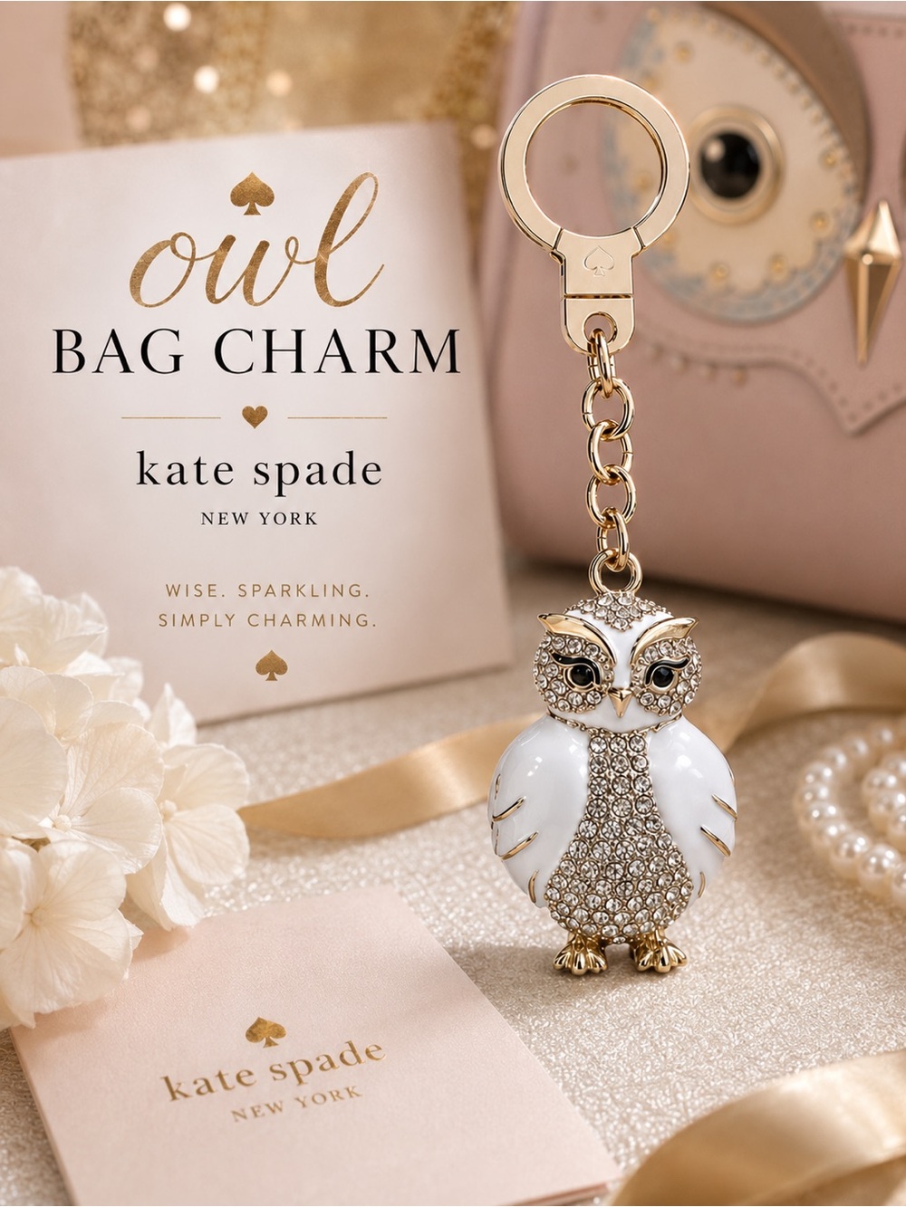 kate spade Snow Owl Bag Charm & Keychain Accessory - Picture 5 of 11